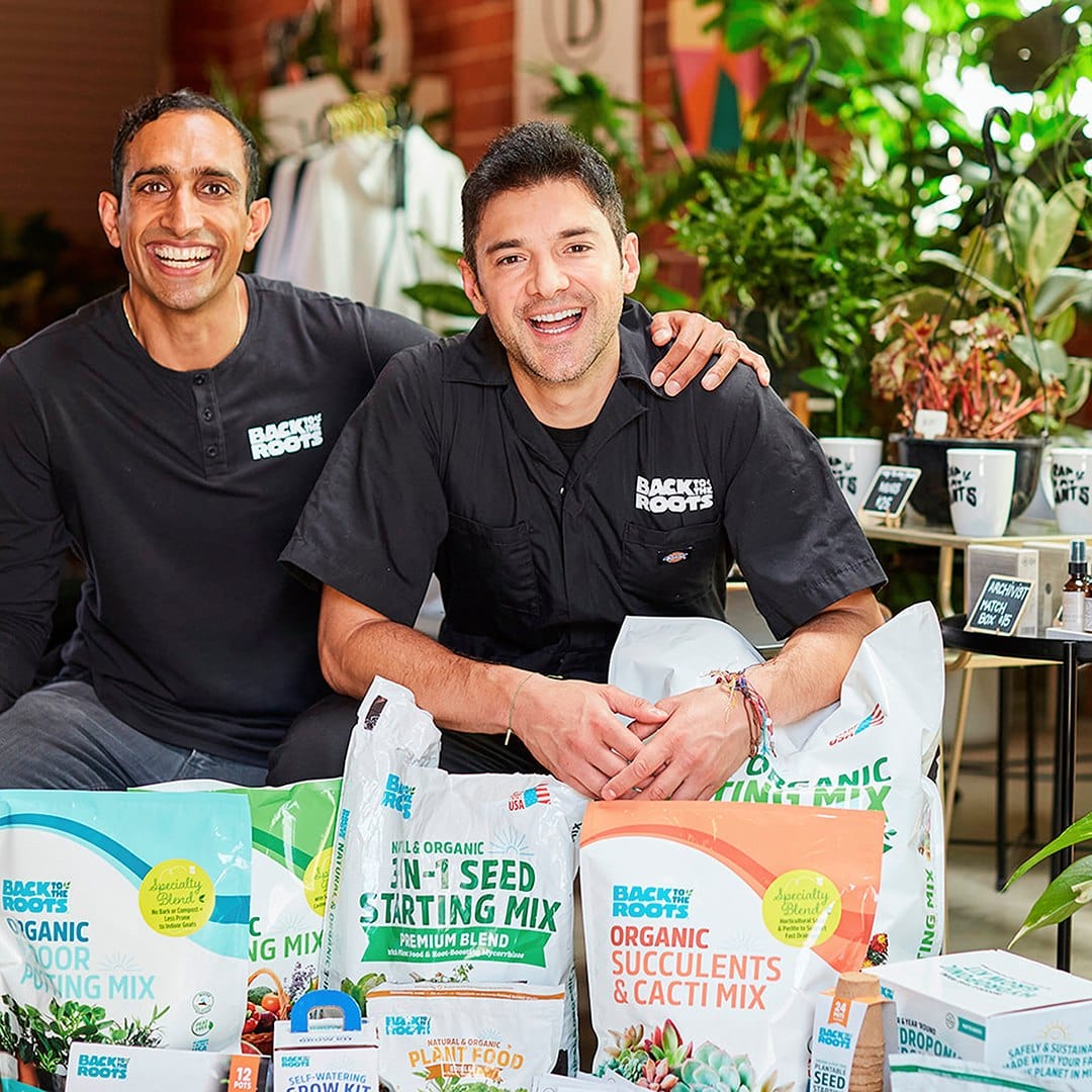 Back to the Roots founders Nikhil Arora and Alejandro Vélez with mushroom grow kits.
