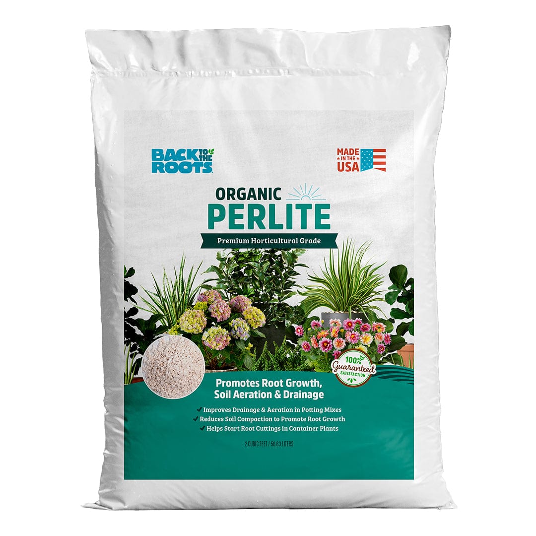 2 cu.ft. white bag of Back to the Roots Organic Perlite with plant graphics and US flag emblem. - Organic Perlite - Premium Horticultural Grade (2 Cu.ft.) - Default Title - Back to the Roots