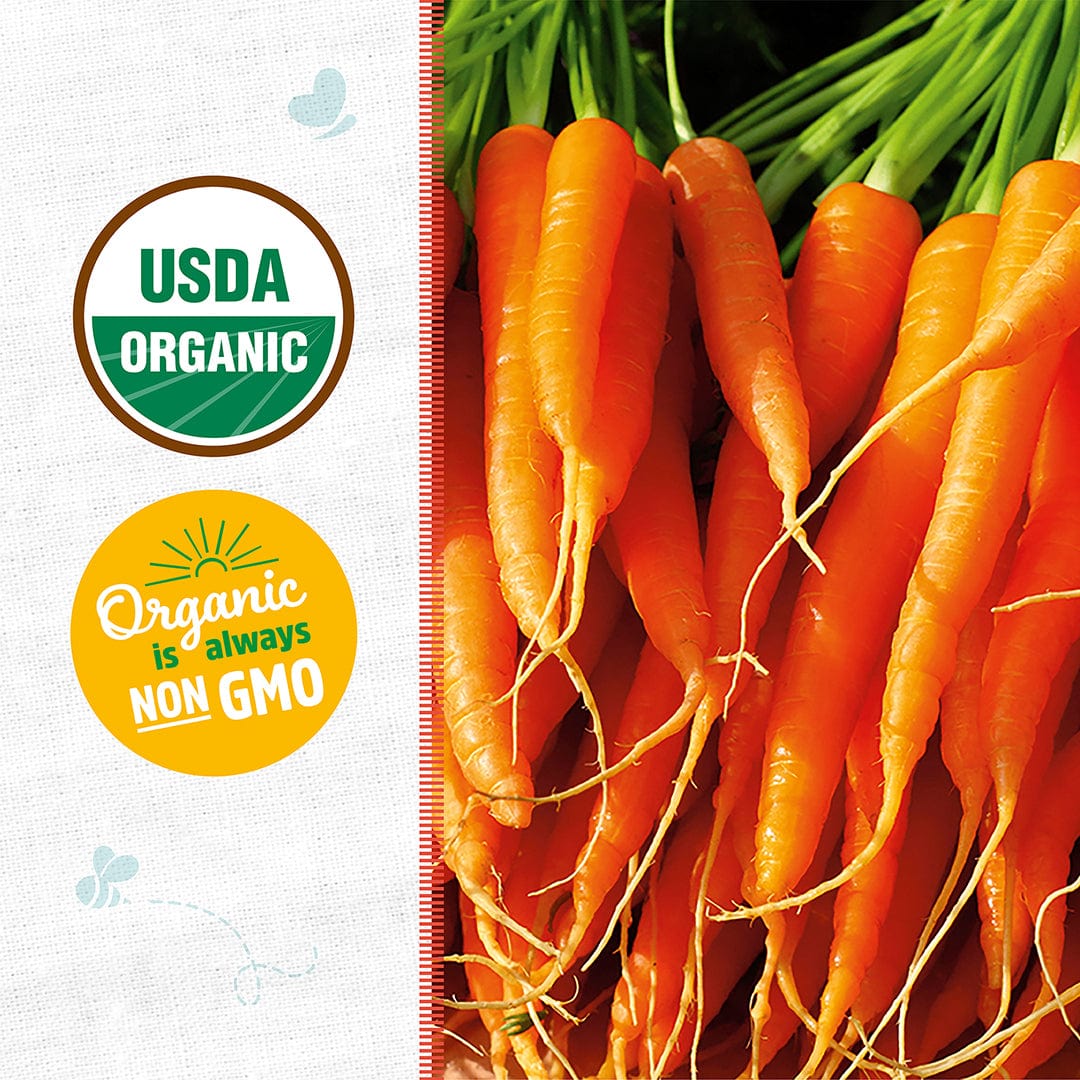 Bunch of bright orange baby carrots with green tops bundled together against a white background with USDA Organic and. - Organic Carrot Seeds — 'Baby Bambino' - Default Title - Back to the Roots