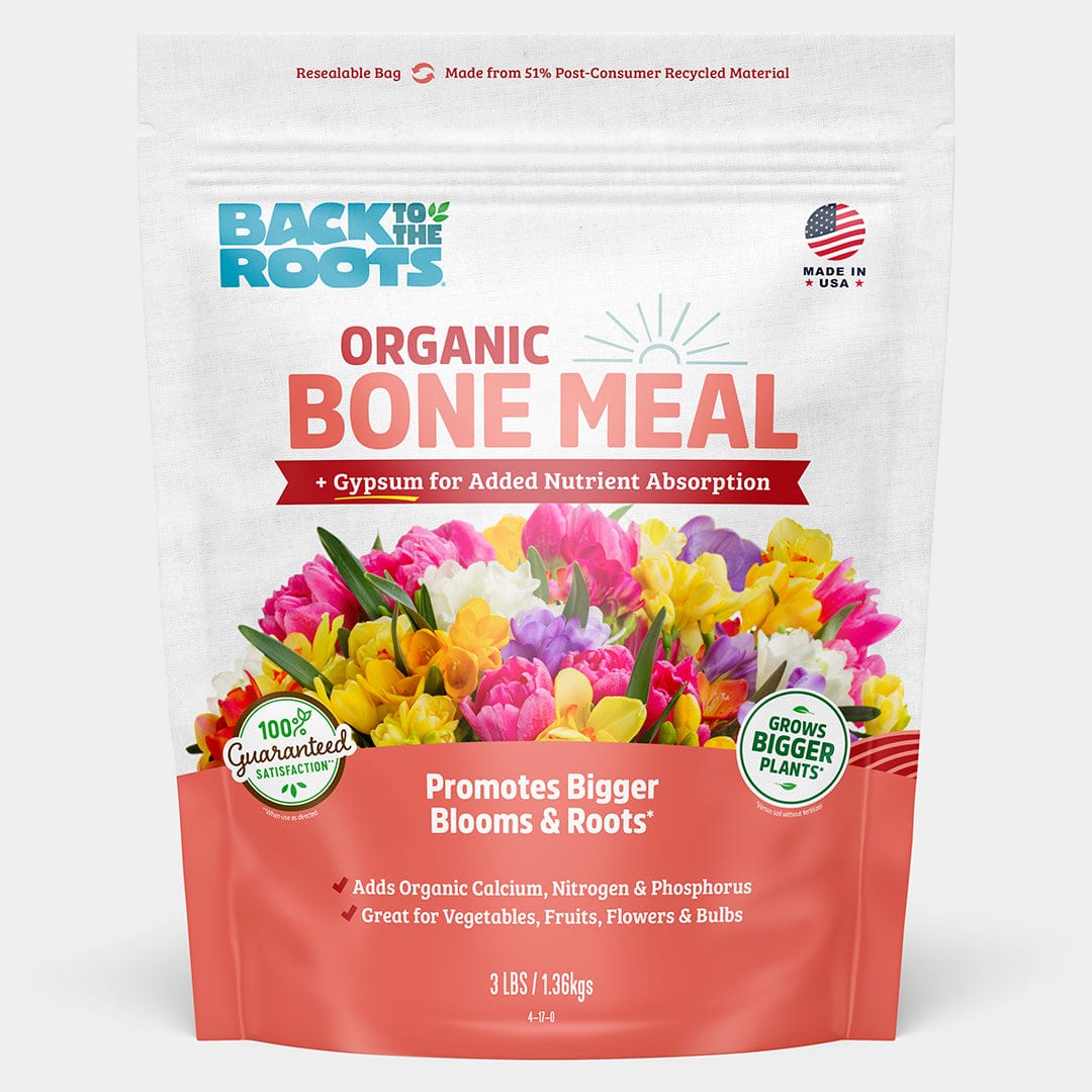Back to the Roots Organic Bone Meal with Gypsum in resealable 3lb pouch with colorful flowers design. - Organic Bone Meal with Gypsum (3lb) - Default Title - Back to the Roots