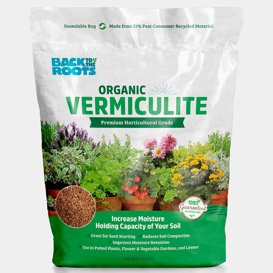 White and green biodegradable bag of premium organic vermiculite with garden flowers and soil graphic. - Organic Vermiculite - Premium Horticultural Grade (8 Quart) - Default Title - Back to the Roots