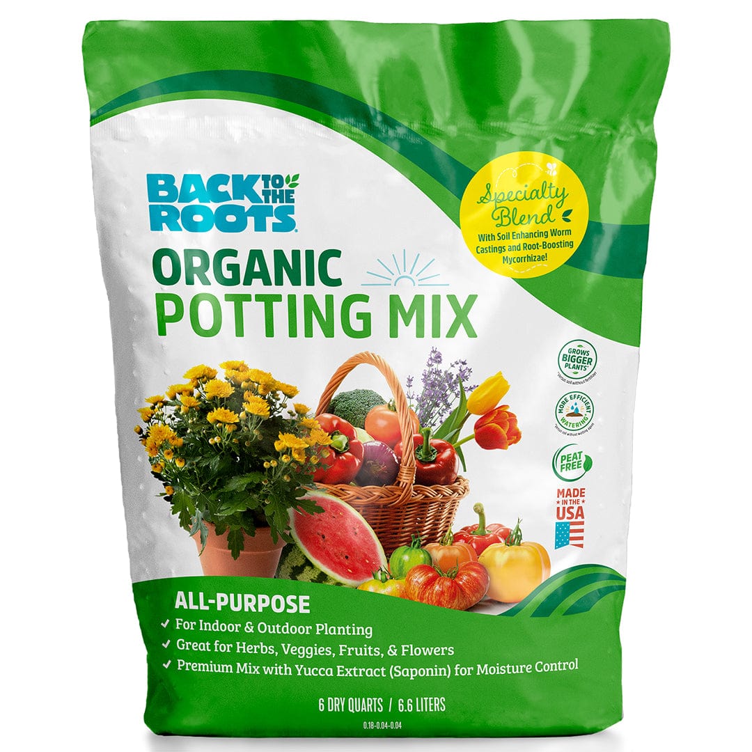 6 QT bag of organic all-purpose potting mix with colorful flowers and vegetables on packaging. - Organic All-Purpose, Peat-Free Premium Potting Mix (6 QT) - Default Title - Back to the Roots