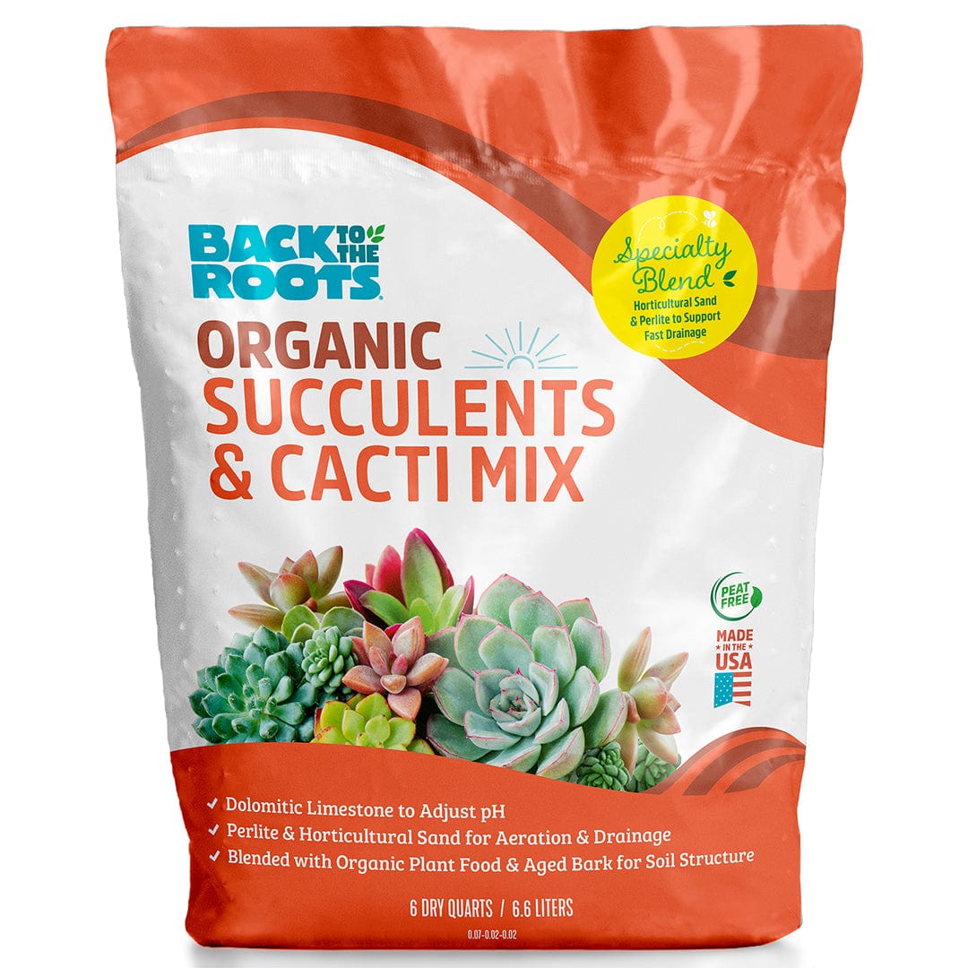 Back to the Roots Organic Succulents & Cacti Mix bag with colorful succulents on white and orange packaging. - Organic Succulents & Cacti Mix Specialty Blend (6 QT) - Default Title - Back to the Roots