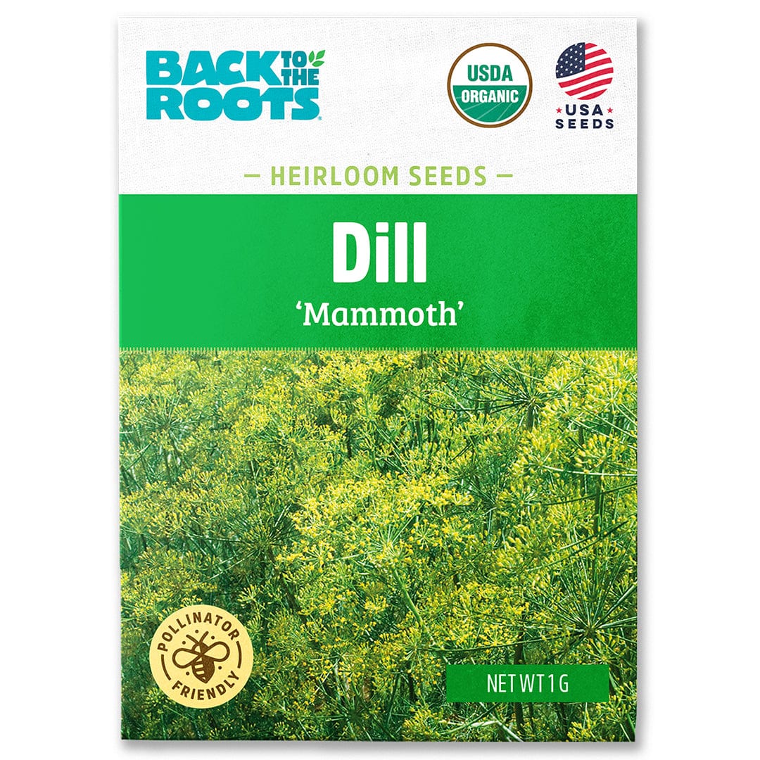 Organic Mammoth Dill Seeds packet with green and yellow herb imagery and USDA organic seal. - Organic Dill Seeds — 'Mammoth' - Default Title - Back to the Roots