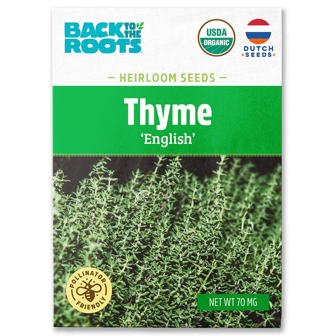Organic English thyme seed packet with vibrant green herb illustration and USDA organic seal. - Organic Thyme Seeds — 'English' - Default Title - Back to the Roots