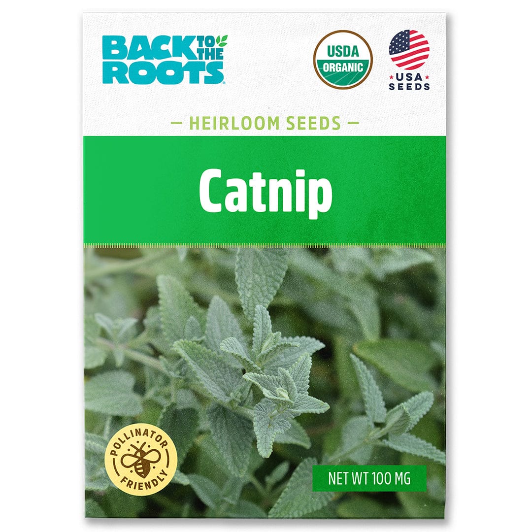 Back to the Roots organic catnip seed packet with green and white design and close-up catnip plant image. - Organic Mint Seeds — 'Catnip' - Default Title - Back to the Roots