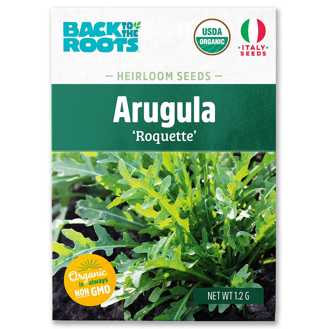 Organic arugula seeds packet labeled 'Roquette' with green leafy arugula image and USDA Organic logo. - Organic Arugula Seeds — 'Roquette' - Default Title - Back to the Roots