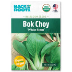 Back to the Roots Organic Bok Choy Seeds ‘White Stem’—USDA Organic, non-GMO, USA-grown heirloom seeds with an image of fresh Asian greens on the packet.