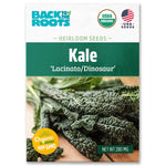 Organic kale seeds packet labeled Lacinato/Dinosaur with dark green textured kale leaves on front. - Organic Kale Seeds — 'Lacinato/Dinosuar' - Default Title - Back to the Roots