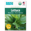 Back to the Roots Organic Lettuce Seeds—Romaine 'Paris Isle Cos', USDA organic, non-GMO, 420 mg pack; ideal cool-weather crop for fresh salads, featuring vibrant lettuce images on the label.