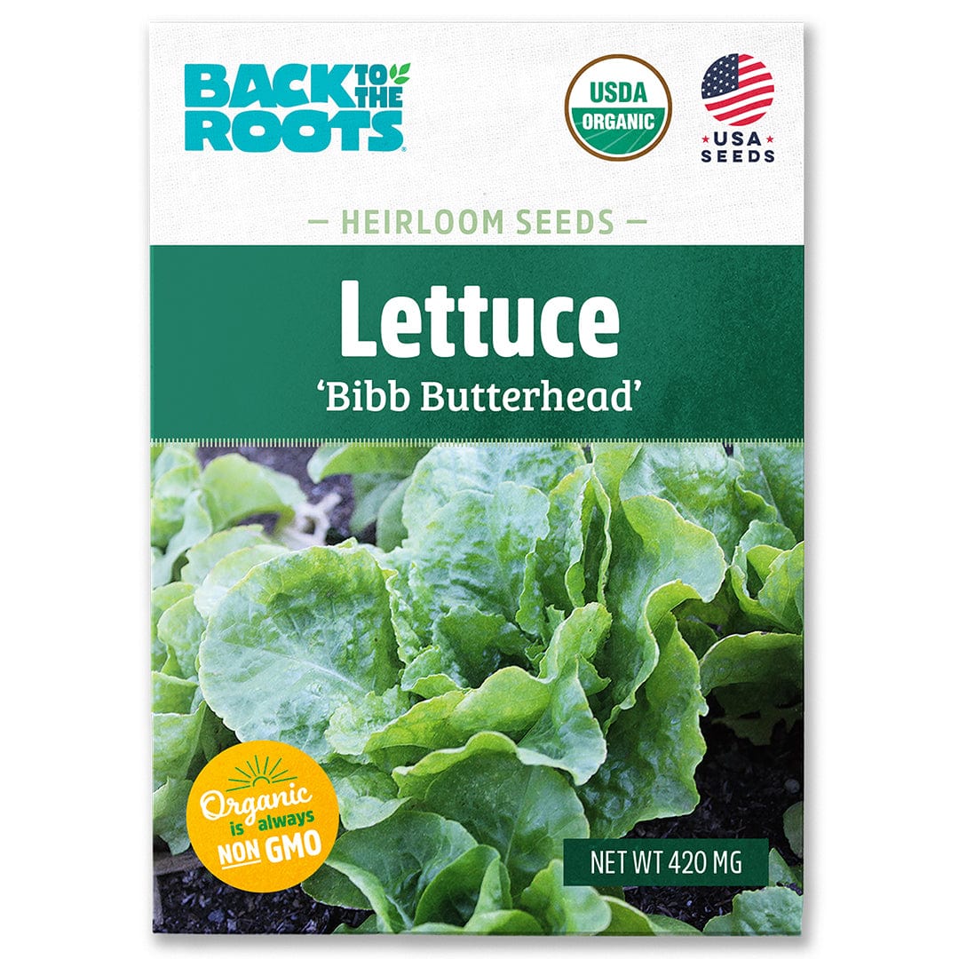 Organic Bibb Butterhead lettuce seeds packet with green leafy lettuce photo and USDA organic logo. - Organic Lettuce Seeds — 'Bibb Butterhead' - Default Title - Back to the Roots
