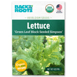 Organic green leaf lettuce seeds packet labeled 'Green Leaf Black Seeded Simpson' with USDA organic and non-GMO badges. - Organic Lettuce Seeds — 'Green Leaf Black Seeded Simpson' - Default Title - Back to the Roots