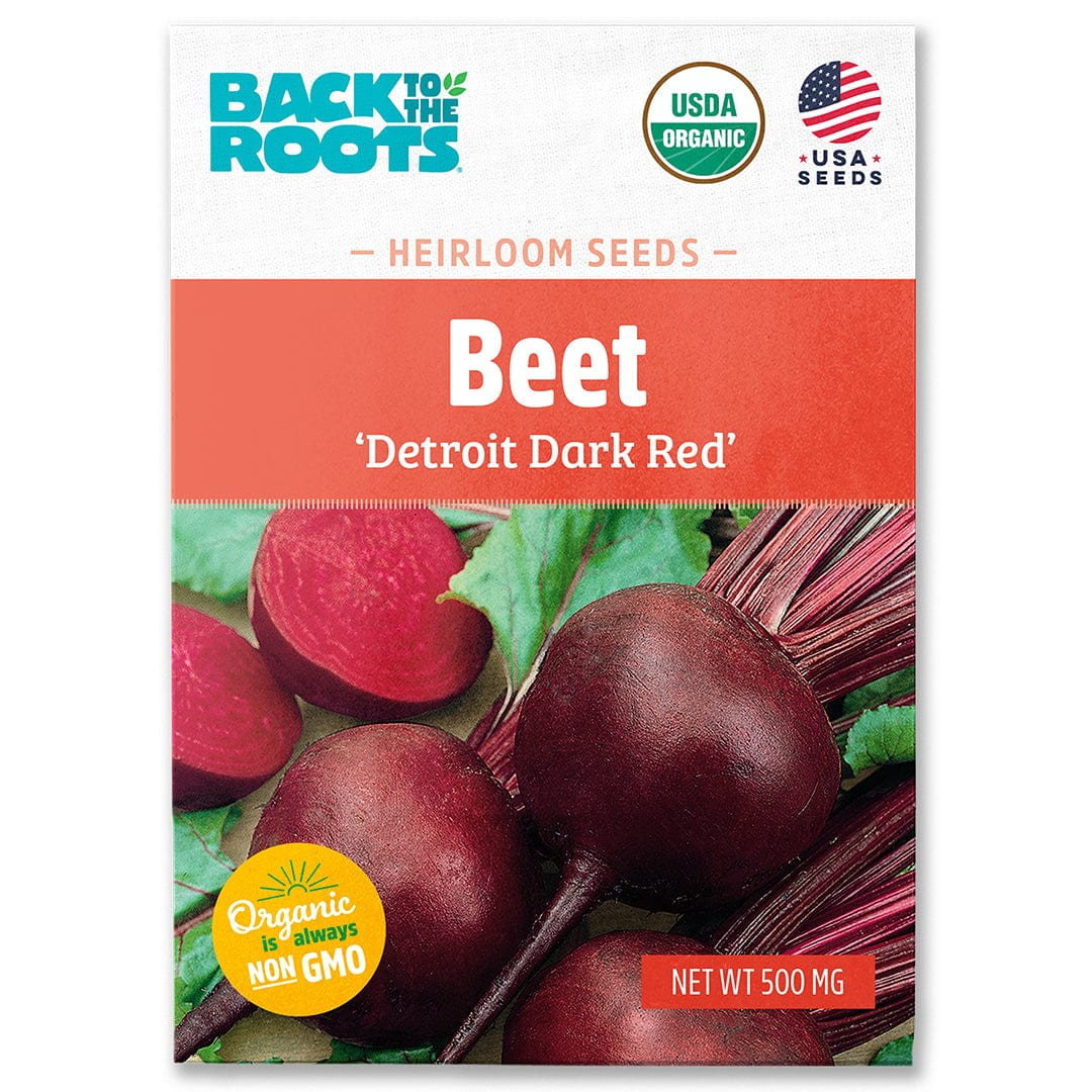 Organic Detroit Dark Red beet seeds packet with vibrant beetroot illustration and USDA organic label. - Organic Beet Seeds — 'Detroit Dark Red' - Default Title - Back to the Roots