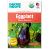 Back to the Roots Organic Eggplant Seeds — 'Black Beauty', USDA Organic and Non-GMO, ideal for vegetable gardening, feature an image of a ripe eggplant on the front.