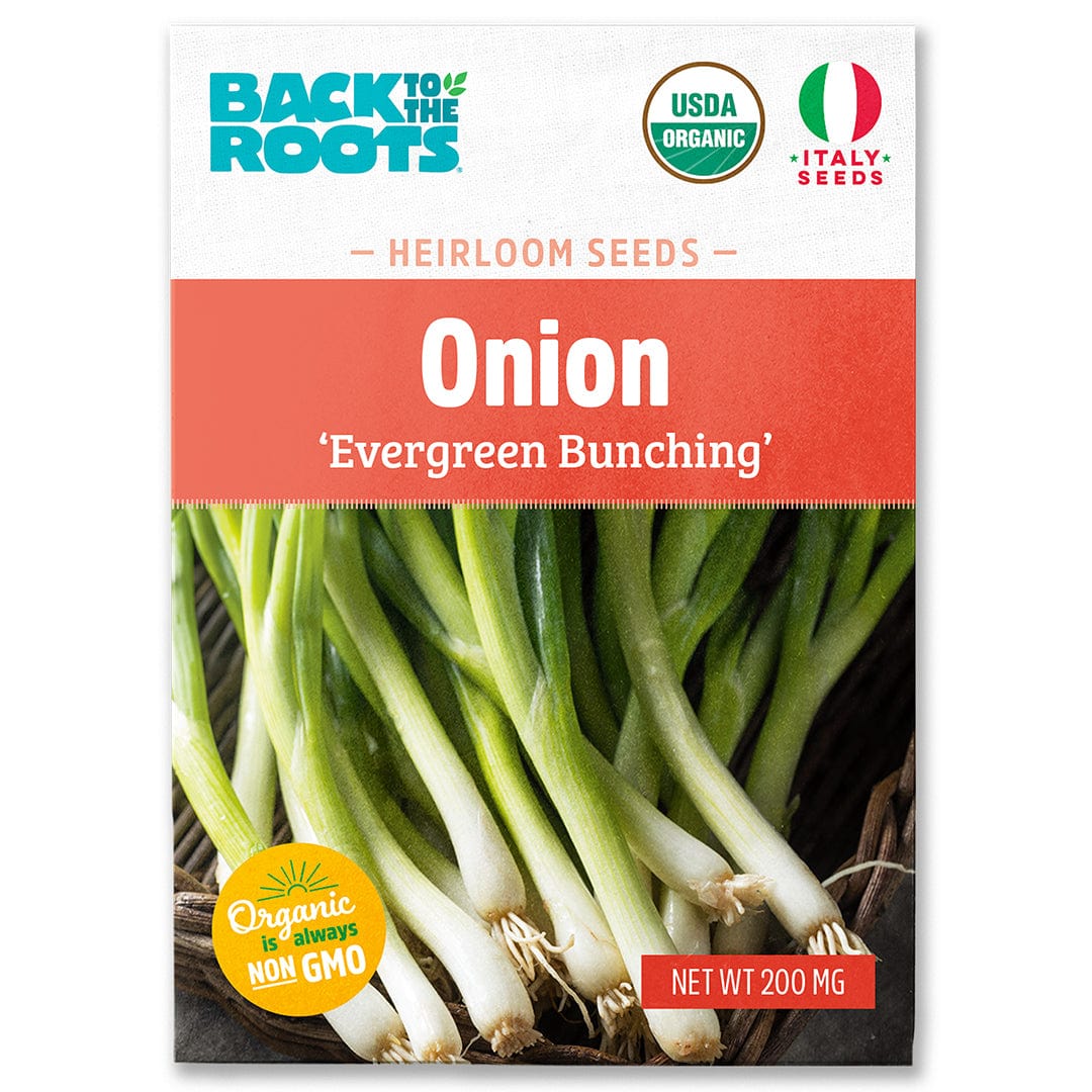 Organic Evergreen Bunching onion seed packet with green onion image and USDA Organic label. - Organic Onion Seeds — 'Evergreen Bunching' - Default Title - Back to the Roots
