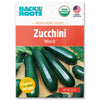 Packet of organic black zucchini seeds with three dark green zucchinis on the front. - Organic Zucchini Seeds — 'Black' - Default Title - Back to the Roots