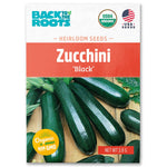 Packet of organic black zucchini seeds with three dark green zucchinis on the front. - Organic Zucchini Seeds — 'Black' - Default Title - Back to the Roots