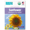 Organic Mammoth Grey Stripe sunflower seed packet with vibrant sunflower and blue background. - Organic Sunflower Seeds — 'Mammoth Grey Stripe' - Default Title - Back to the Roots