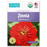 Packet of organic Zinnia 'Red Beauty' seeds with vivid red flower image and USDA organic label. - Organic Zinnia Seeds — 'Red Beauty' - Default Title - Back to the Roots