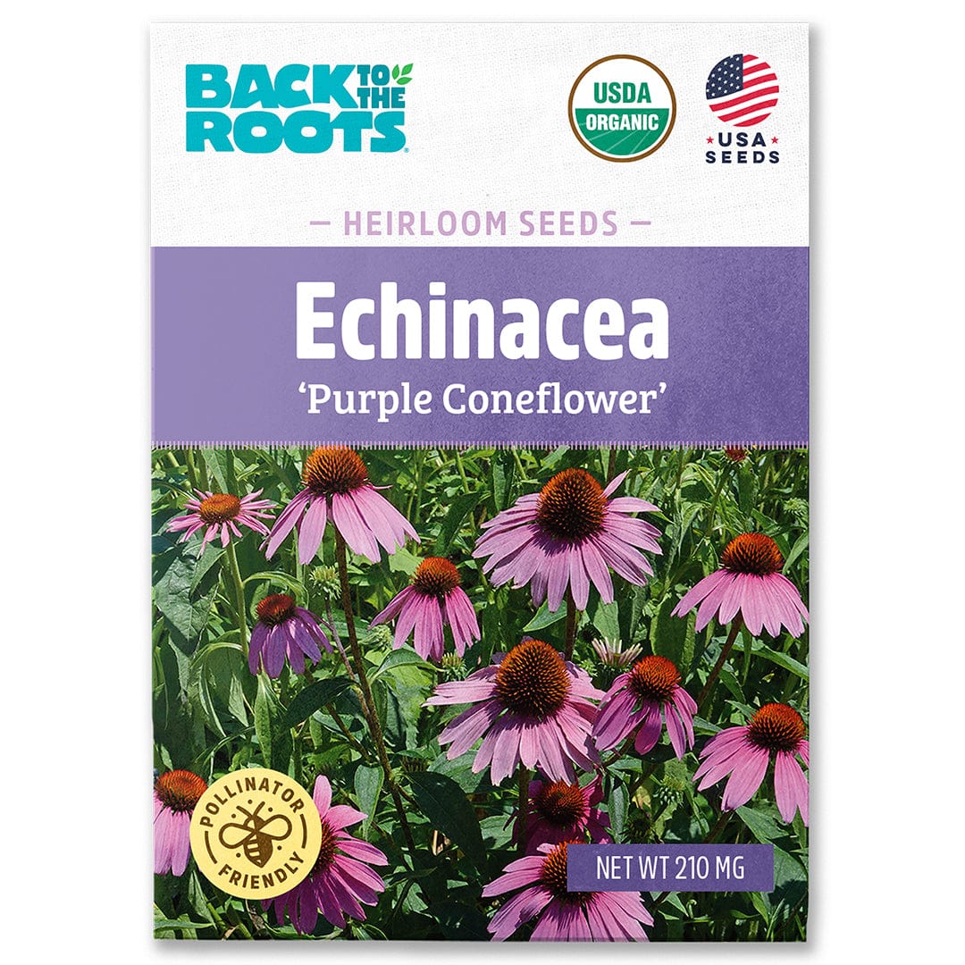Organic Echinacea Purple Coneflower seed packet with vibrant pink flowers and USDA Organic logo. - Organic Echinacea Seeds — 'Purple Coneflower' - Default Title - Back to the Roots