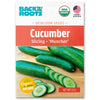 Pack of USDA organic cucumber seeds labeled Slicing Muncher with images of whole and sliced cucumbers on wooden surface. - Organic Cucumber Seeds — 'Slicing • Muncher' - Default Title - Back to the Roots