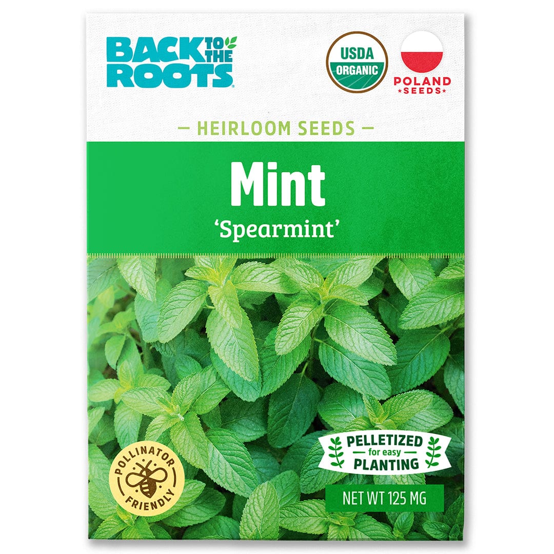 Organic spearmint seed packet with green mint leaves and USDA organic label. - Organic Mint Seeds — 'Spearmint' - Default Title - Back to the Roots