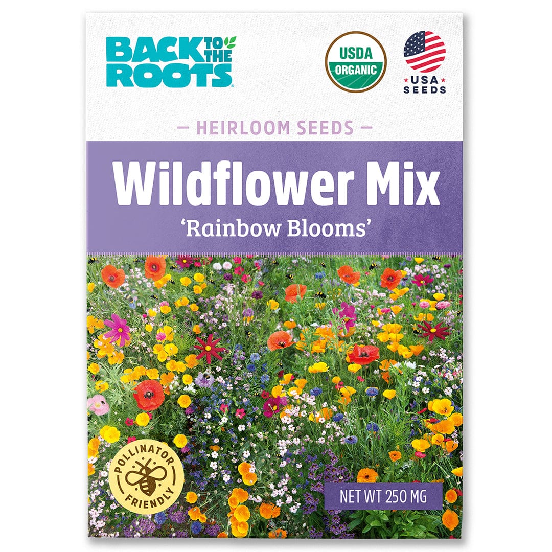 Wildflower Mix rainbow blooms seed packet with colorful flowers and USDA organic label. - Organic Wildflower Seeds — 'Rainbow Blooms' - Default Title - Back to the Roots