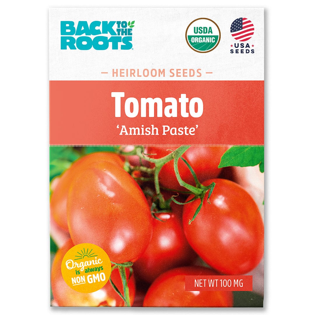 Packet of organic Amish Paste tomato seeds with red tomatoes and USDA organic label. - Organic Tomato Seeds — 'Amish Paste' - Default Title - Back to the Roots