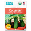 Packet of Back to the Roots organic cucumber seeds with an image of two green cucumbers on the vine. - Organic Cucumber Seeds — 'Slicing • Spacemaster' - Default Title - Back to the Roots