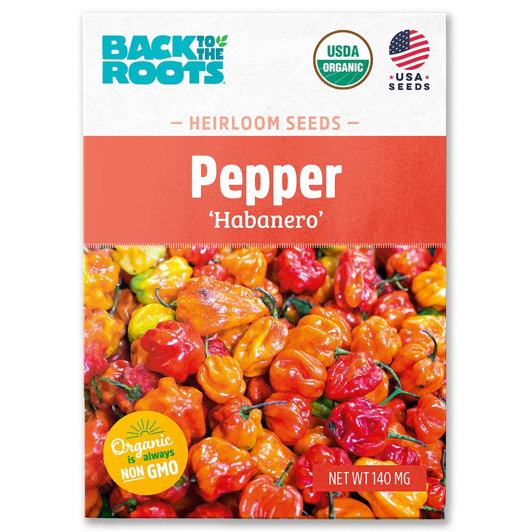 Organic Habanero pepper seed packet with vibrant orange and red peppers and USDA organic label. - Organic Pepper Seeds — 'Habanero' - Default Title - Back to the Roots