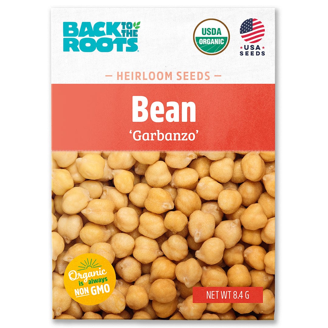 Packet of organic Garbanzo bean seeds with USDA organic and non-GMO labels. - Organic Bean Seeds — 'Garbanzo' - Default Title - Back to the Roots