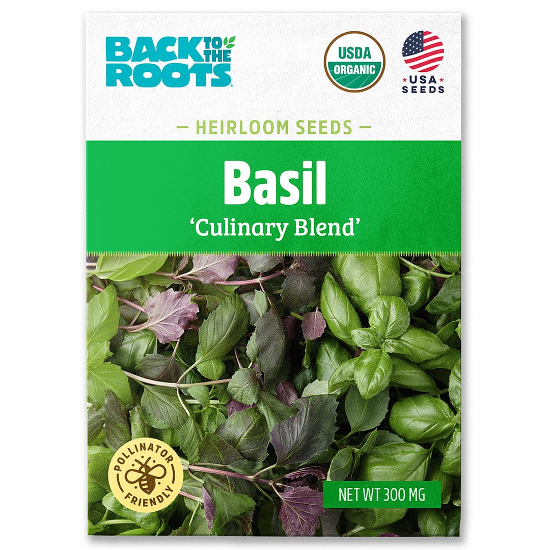 Back to the Roots Organic Basil Seeds Culinary Blend packet with green and purple basil leaves on front. - Organic Basil Seeds — 'Culinary Blend' - Default Title - Back to the Roots