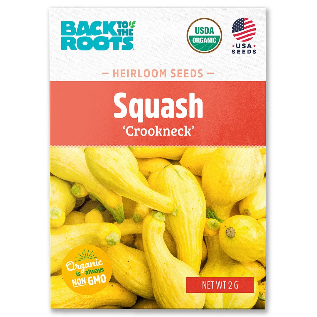 Package of organic Crookneck squash seeds with yellow squash illustration on front. - Organic Squash Seeds — 'Crookneck' - Default Title - Back to the Roots