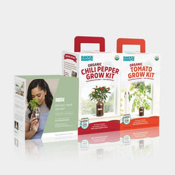Back to the Roots Herb & Veggie 4-Pack (Mason Jar Set) features organic basil, mint, tomato, and pepper planters—each in its own packaging.
