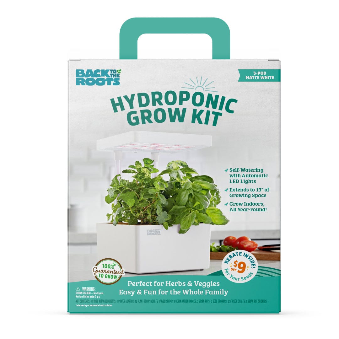 White hydroponic grow kit with green handle, LED light, and fresh herbs growing inside. - Online Exclusive: Back to the Roots LED Indoor Garden - Default Title - Back to the Roots
