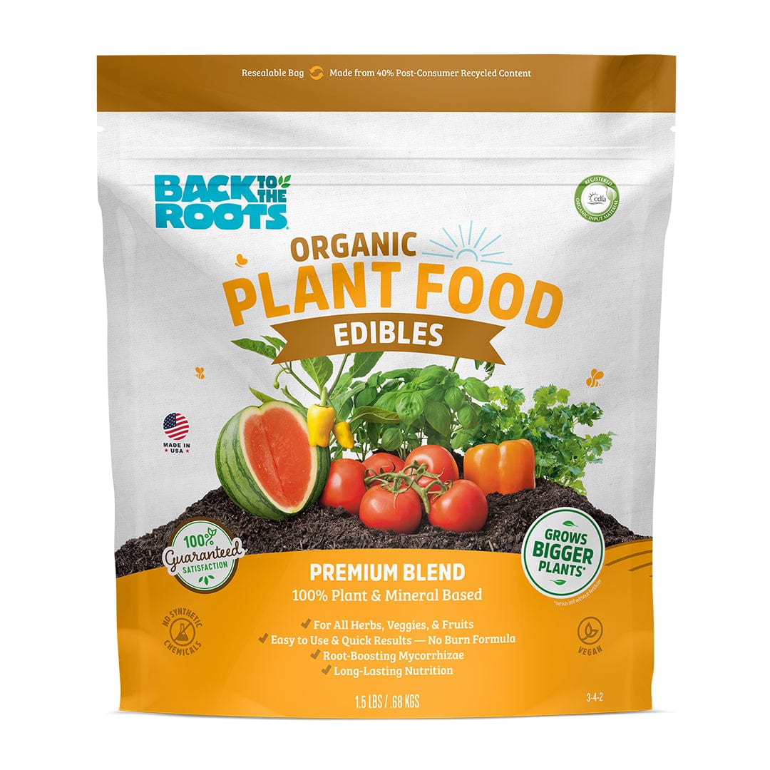 Back to the Roots Organic Plant Food Edibles premium blend pouch with images of fruits and vegetables on packaging. - Natural & Organic EDIBLES Plant Food - Default Title - Back to the Roots