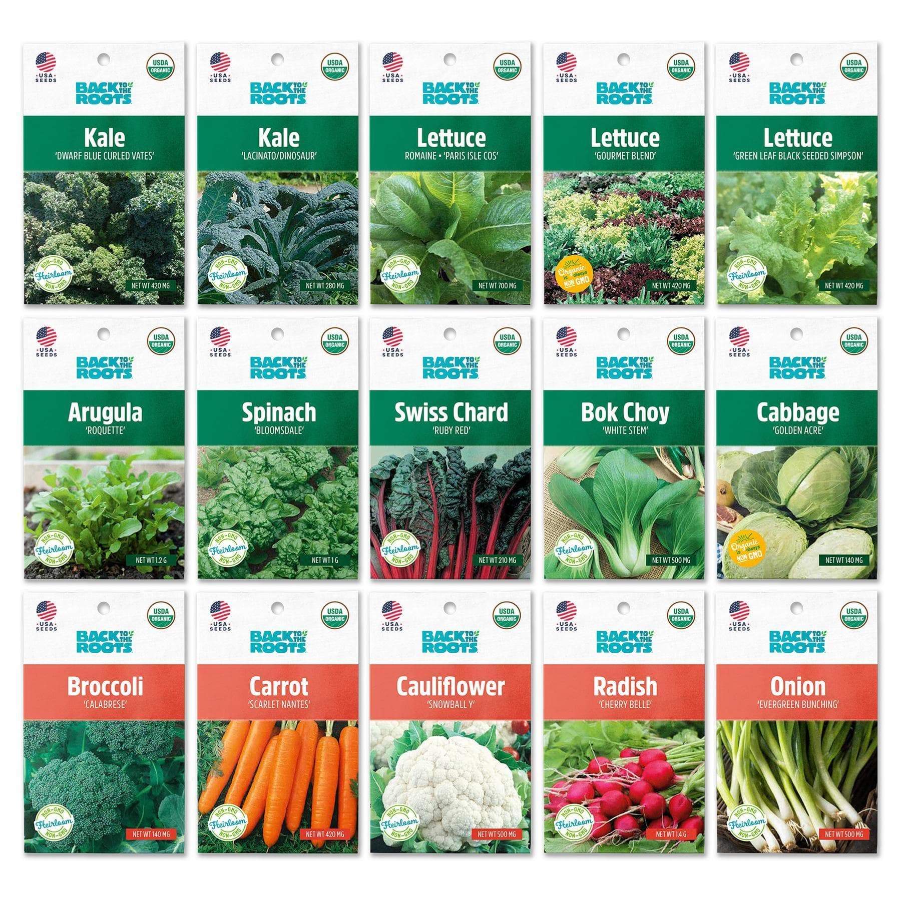 15-pack organic fall vegetable seed bundle including kale, lettuce, arugula, spinach, swiss chard, bok choy, cabbage,. - Organic Fall Essentials 15-Pack - Default Title - Back to the Roots