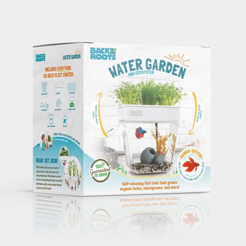 White hydroponic and aquaponic ecosystem kit with clear fish tank and green plants on top. - Water Garden Duo: Hydroponics / Aquaponics Ecosystem - Default Title - Back to the Roots