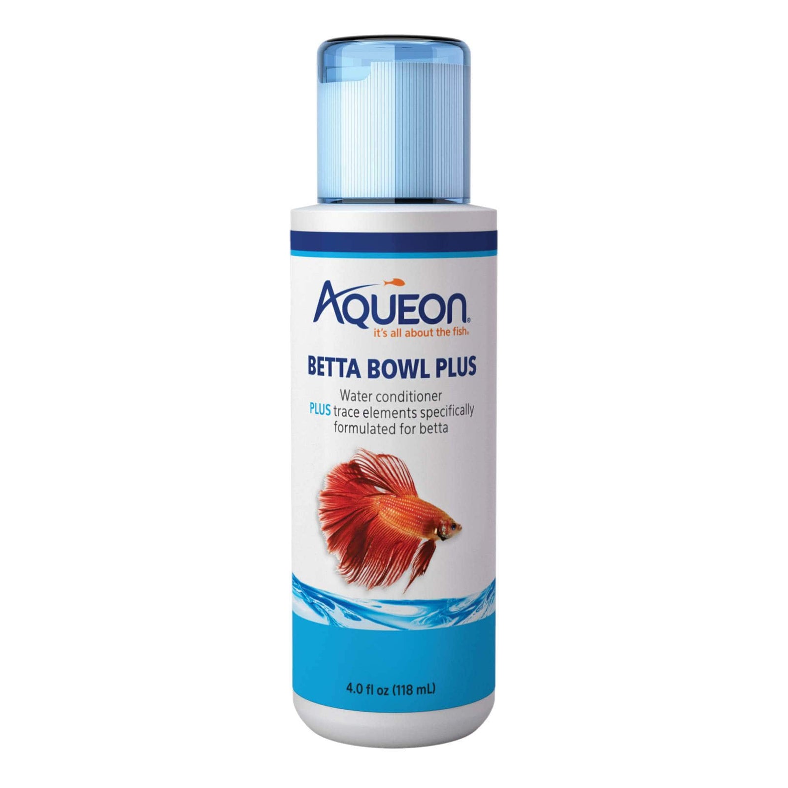 4oz Aqueon Betta Bowl Plus water conditioner bottle with red betta fish illustration. - Aqueon Betta Bowl Plus - 4oz - Back to the Roots