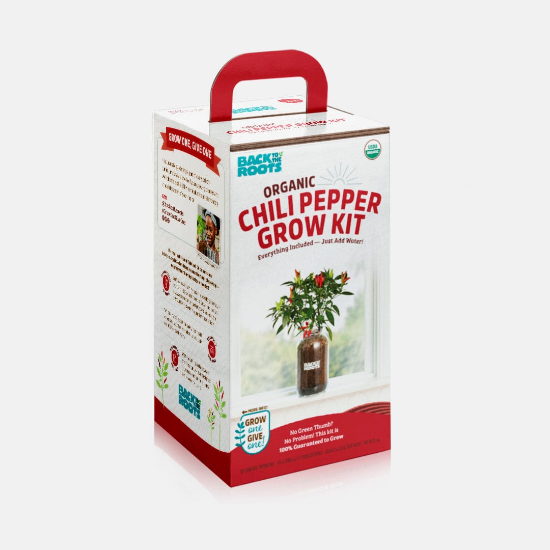Organic chili pepper grow kit in cardboard box with red handle and mason jar image on front panel. - Organic Chili Pepper Windowsill Planter (Complete Mason Jar Grow Kit) 🌶️ - Default Title - Back to the Roots
