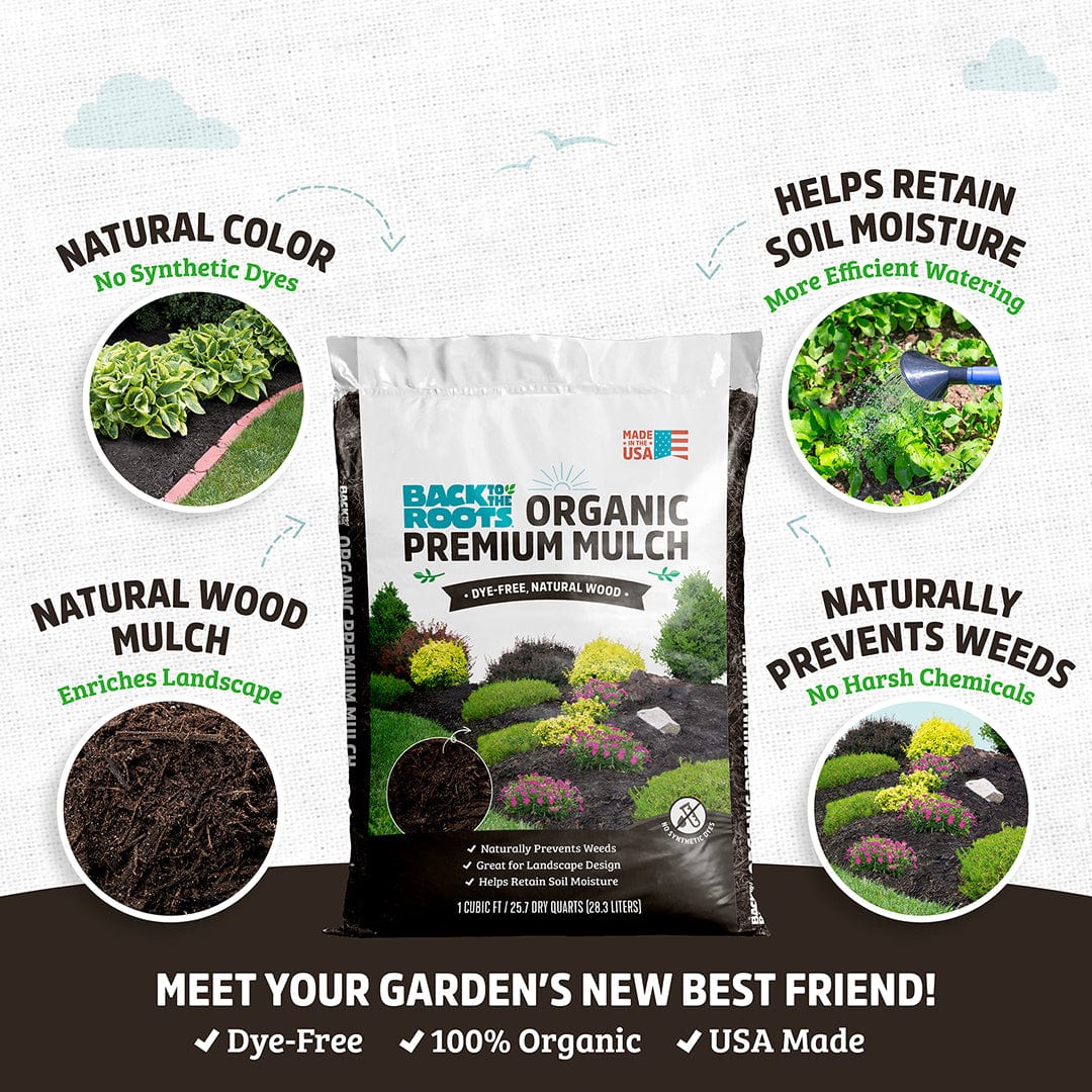 Bag of organic premium mulch with natural wood texture and dark brown color, labeled for garden use. - Organic Premium Mulch — Natural Wood (1 cu.ft.) 4 Pack — Ready to Use - Default Title - Back to the Roots
