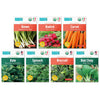 Organic seed packets for onion, radish, carrot, kale, spinach, broccoli, and bok choy arranged in two rows. - Winter Veggies Organic Seed Bundle - Default Title - Back to the Roots
