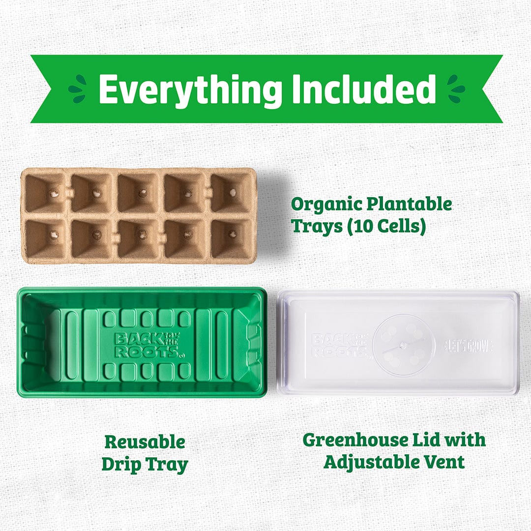 Greenhouse germination kit with 10-cell organic plantable tray, green reusable drip tray, and clear adjustable vent lid. - Greenhouse Germination Kit (Organic & Plantable, 10-Cell Tray) - Default Title - Back to the Roots
