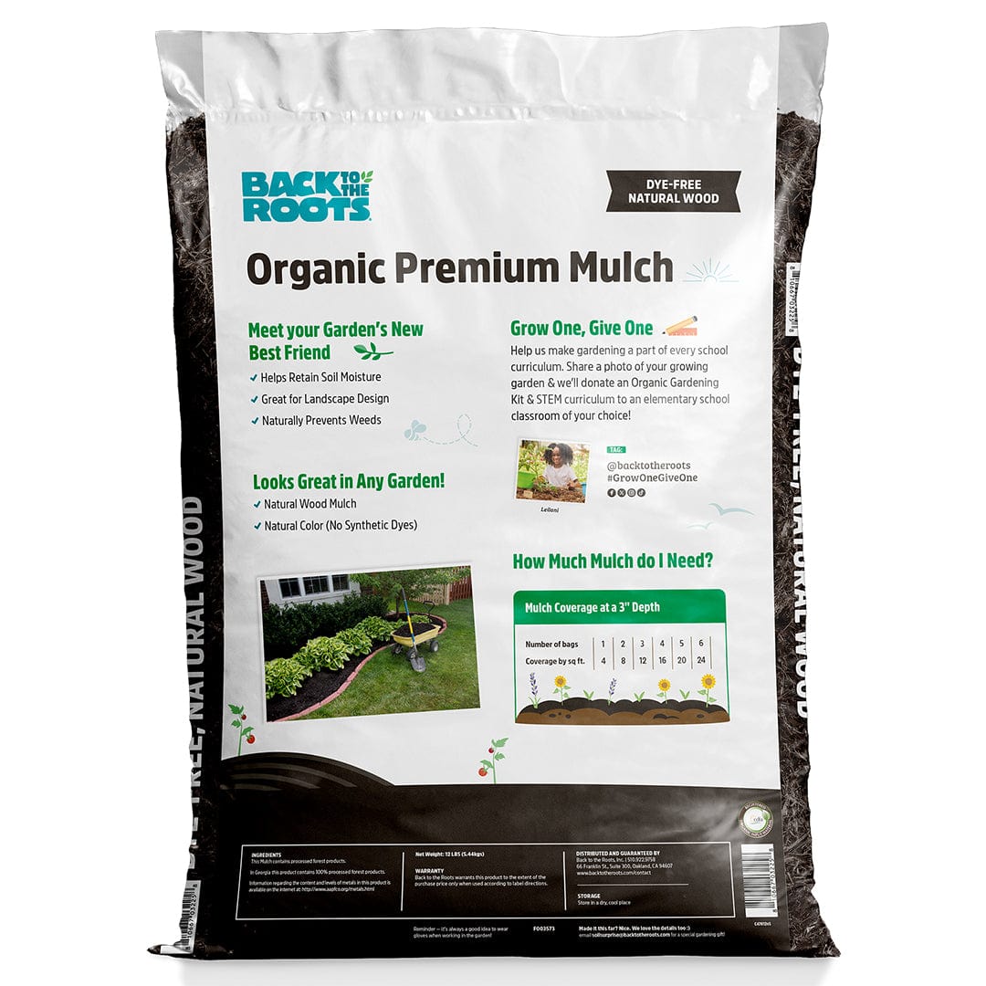 Bag of Organic Premium Mulch with natural wood chips in clear and white packaging. - Organic Premium Mulch — Natural Wood (1 cubic ft) 10 Pack — Ready to Use - Default Title - Back to the Roots