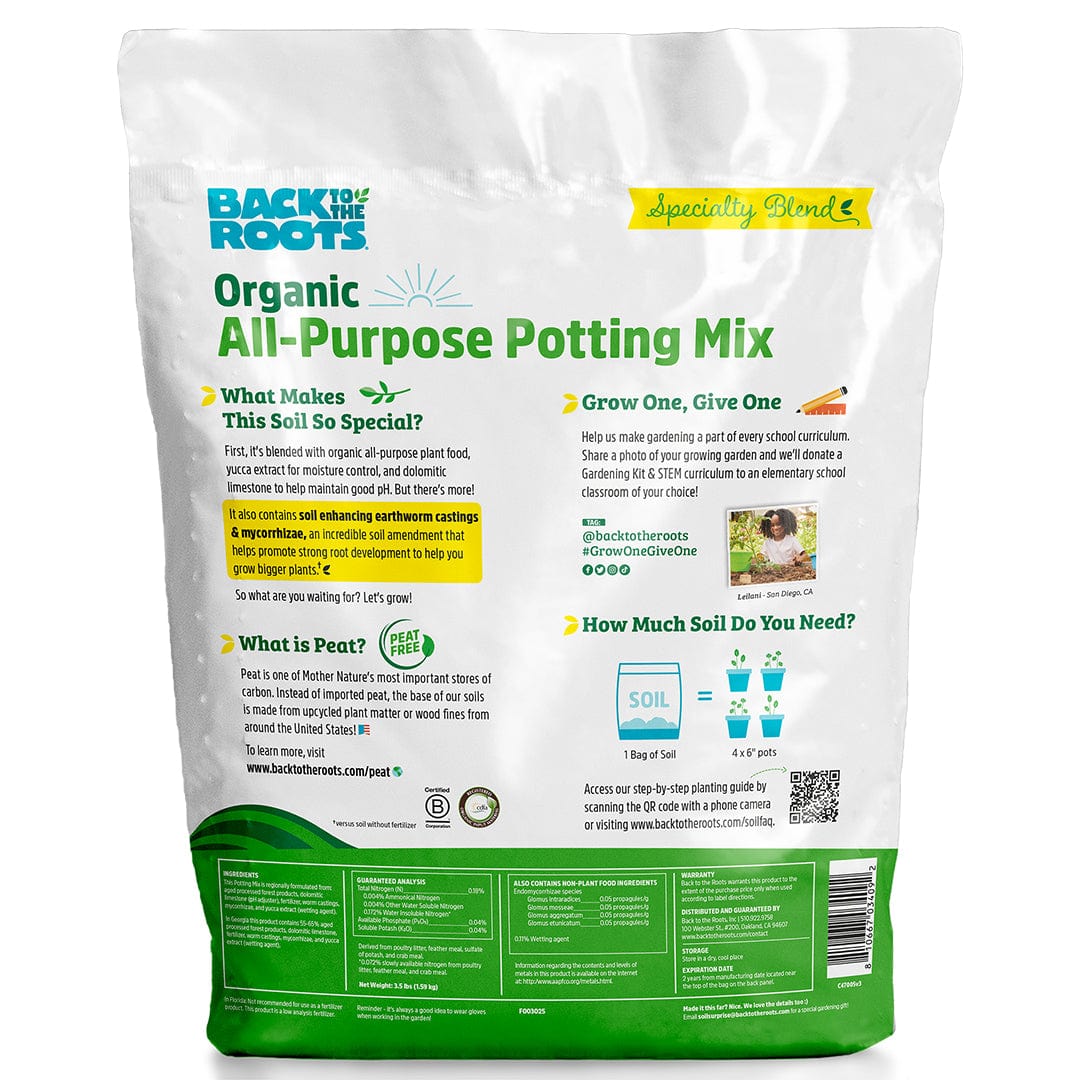 back to the roots natural and organic all-purpose potting mix Organic All-Purpose, Peat-Free Premium Potting Mix (6 QT)