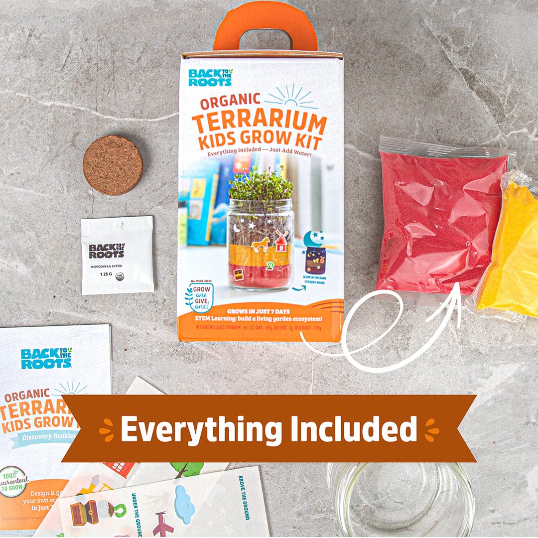 Organic Terrarium Kids Grow Kit with two colorful terrariums, soil pellets, seed packets, and instructions on a gray surface. - Organic Terrarium Kids Grow Kit 2pack bundle - Default Title - Back to the Roots