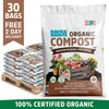White bag of Back to the Roots organic compost with colorful fresh vegetables and flowers on label, stacked pallet of 30. - Organic Premium Compost — Manure-Free Blend (30 1 cu.ft. Bags) — Ready to Use - Default Title - Back to the Roots