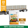 A flatbed truck loaded with Back to the Roots Organic Garden Soil: Bulk Half Truckload 22 Cubic Yards (10 pallets | 600 1CF bags), 100% certified organic and enriched with natural plant food.