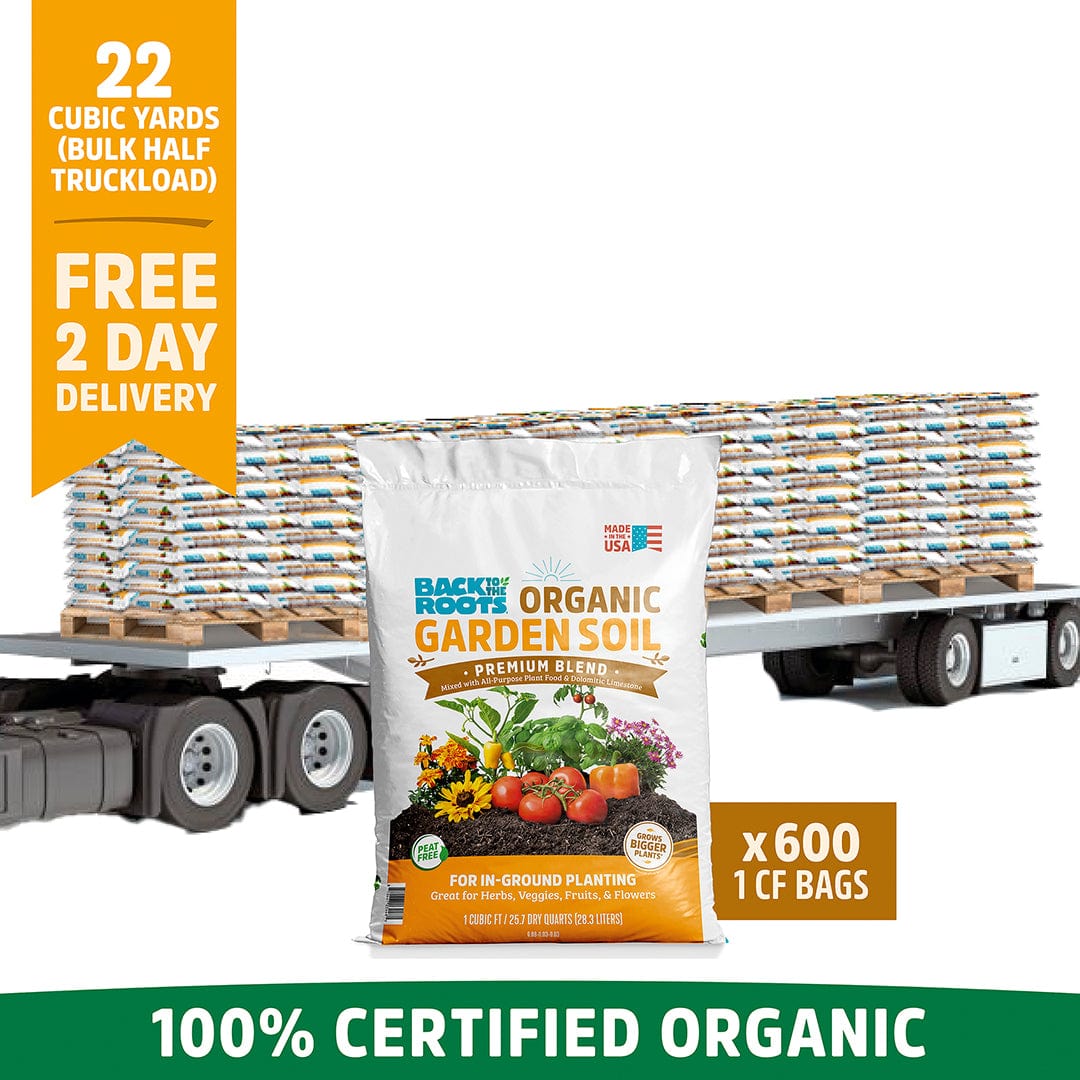 Organic Garden Soil: Bulk Half Truckload 22 Cubic Yards (10 Pallets | 600 1CF Bags)