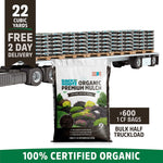 Back to the Roots Organic Mulch: Bulk Half Truckload includes 22 cubic yards (600 bags on 10 pallets); 100% certified organic, promotes weed prevention, and comes with free 2-day delivery for your landscape.